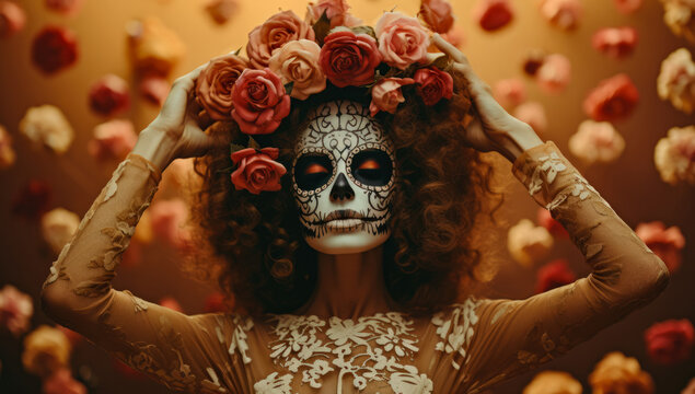 Woman with skull make up. Halloween concept image