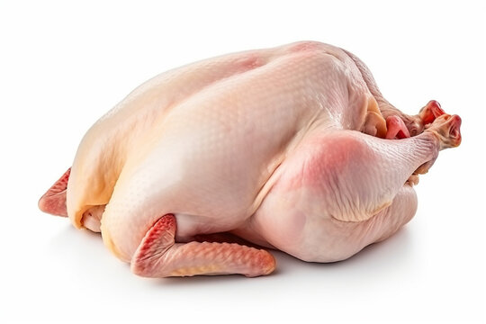 Raw fresh whole chicken isolated on white.
