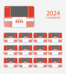 Vector 2024 desk calendar design template for the happy new year