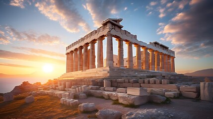 Panoramic view of the Erechtheion at sunrise, Athens, Greece - obrazy, fototapety, plakaty