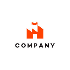 Factory industry engineering building pollution production house manufacturing business, logo, design, brand identity, flat logo, company, editable, vector, icon, business, sign, symbol, house, illust