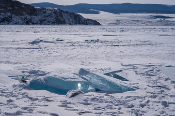 On the ice of Lake Baikal. beautiful pieces of ice. Ice hummock on the ice of lake Baikal © Konstantin