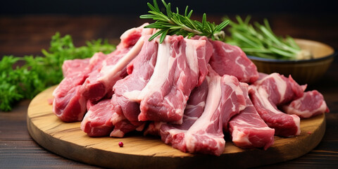 Fresh raw meat or lamb ribs for barbecue party or picnic. AI generated.