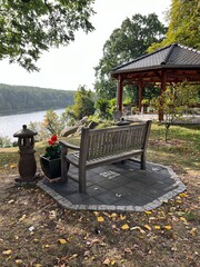 gazebo in nature on an autumn day