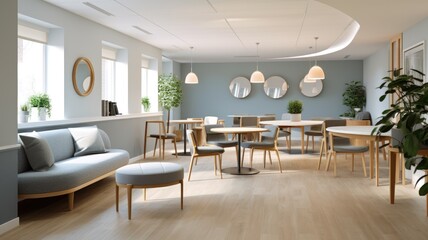 Inspiring office interior design Scandinavian style Corporate Office with Open Space Design featuring Natural elements architecture. Generative AI AIG 31. - obrazy, fototapety, plakaty