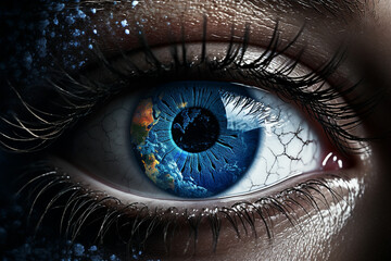 a close up of a person's eye with a blue eye