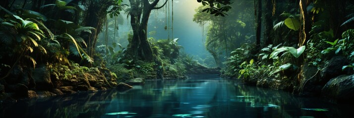 amazon rainforest river landscape - obrazy, fototapety, plakaty