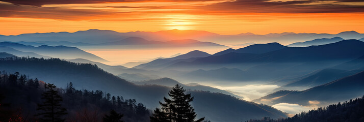 Great Smoky Mountains National Park Scenic Sunset Landscape vacation getaway destination - obrazy, fototapety, plakaty