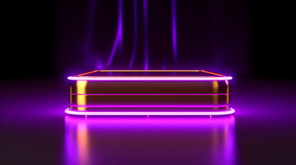 Abstract 3D dark podium with glowing purple neon lights, 3d rendering, Neon Futuristic, Sci-fi platform concept,  for product display presentation