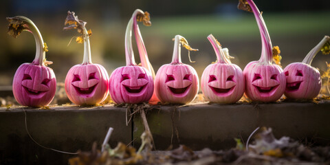 Turnips carved for Samhain, Halloween, jack o' lanterns - obrazy, fototapety, plakaty