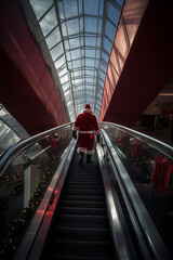 Santa Claus is standing on the escalator. AI Generated