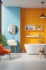 Nordic design style bright colors bathroom. Generative AI