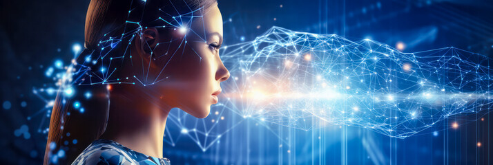 Mensch und neue Technologie, Künstliche Intelligenz, KI Schafft Verbindungen zwischen Informationen, Data Analyse. Generiert mit KI