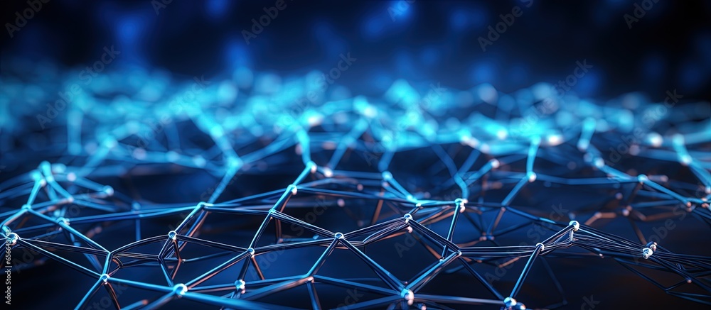 Poster illustration of a mesh representing a worldwide network utilizing blockchain artificial intelligence