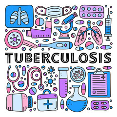 Poster with lettering and doodle tuberculosis items.