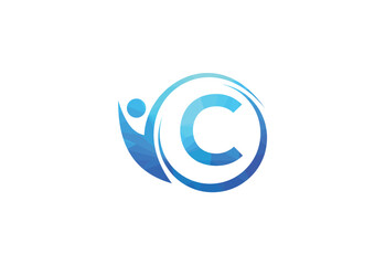 Letter C with human health care  logo design vector. Health care symbol template.