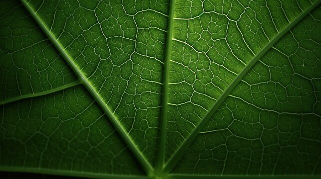 Texture of a green leaf close-up. Beautiful nature backdrop. Illustration for brochure, poster, cover, presentation or banner.
