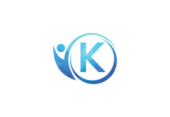 Fototapeta premium Letter K with human health care logo design vector. Health care symbol template.