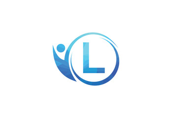 Letter L with human health care  logo design vector. Health care symbol template.