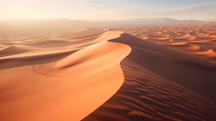 Fototapeta na wymiar Beautiful panorama of sand dunes in the desert at sunset