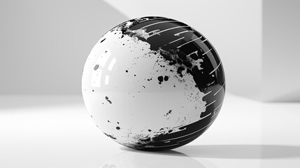 Black and white sphere. Textured bouncing ball. Illustration for design. Illustration for banner, poster, cover, brochure or presentation.