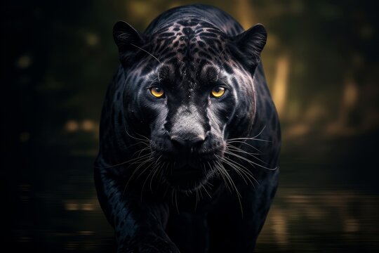 Front view of Panther on dark background. Predator series. digital art, Generative AI