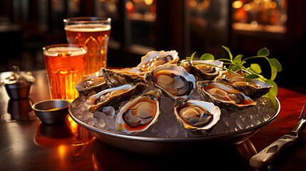 Fototapeta premium Gourmet Oysters on the Half Shell: A Culinary Indulgence. Generative AI.