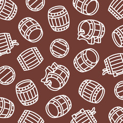 Barrels pattern, background set. Collection icon barrel. Vector