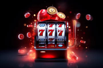 Foto op Plexiglas Slot machine wins the jackpot 777 in casino. Banner © Denis