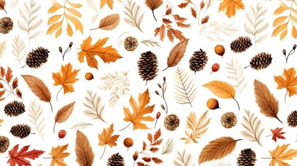 Seamless pattern with watercolor fall leaves for fabric, poster, card, wallpaper, wrapping paper, and home decor - obrazy, fototapety, plakaty