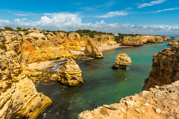 Fototapeta na wymiar Praia da Marinha, most famous beautiful Marinha beach in Algarve, Atlantic coast, Portugal