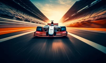 Foto op Canvas Racing car at high speed. Racer on a racing car passes the track. Motor sports competitive team racing. Motion blur background. Generative AI © Kevin