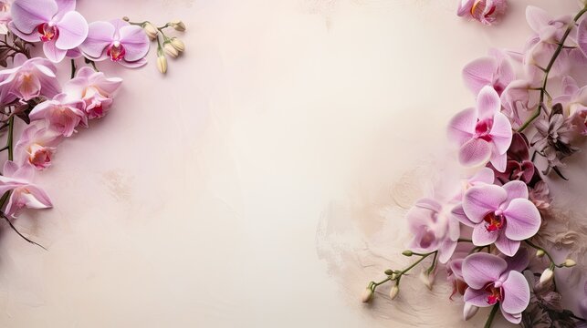 Delicate brush strokes showcasing the blooming of orchids and peonies on an ivory parchment.