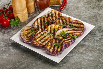 Grilled eggplant slices with cilantro