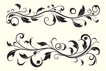 Fototapeta premium Black and white floral border illustration on white background