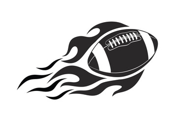 American football ball in burning fire flame. Sport logo template. Vector on transparent background © Kiselov