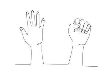 Two hands voice freedom. Human rights day one-line drawing