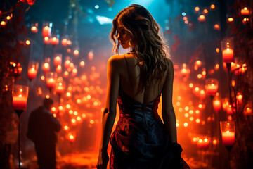 beautiful girl in a long evening dress