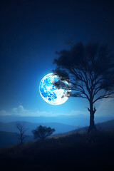 Fototapeta na wymiar Beautiful fantasy landscape with a full moon in the sky and clouds. Serenity nature background