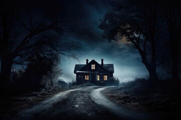 Spooky Haunted House at Night