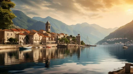 Fototapete Mittelmeereuropa The historical town of Perast during the summer season, situated along the Bay of Kotor in Montenegro.