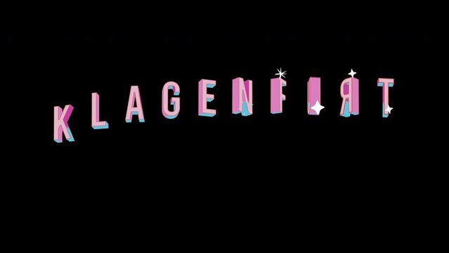 Bright letters jump merrily in the inscription KLAGENFURT city. Retro. Alpha channel black. Looped from frame 120 to 240, Alpha BW at the end