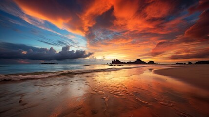 Orange horizon cloud twilight beach sea landscape