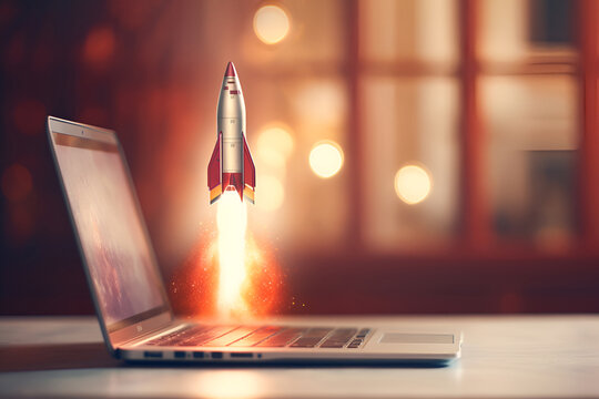 Illustration of a rocket flying out of a laptop 4