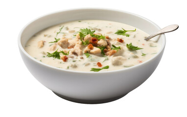 Delicious Creamy Clam Chowder Bowl Overflowing with Fresh Goodness Isolated on Transparent Background - obrazy, fototapety, plakaty