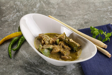 Thai green curry soup with basil