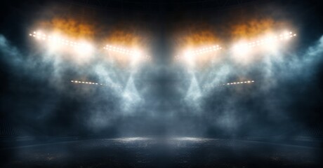 Bright stadium arena lights and smoke, Generative AI - obrazy, fototapety, plakaty