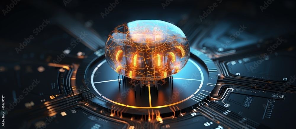 Poster ai learning artificial intelligence and virtual button in the context of internet business technolog