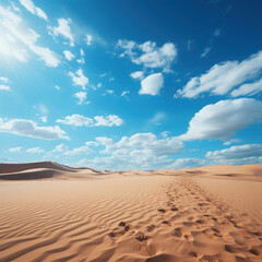Fototapeta na wymiar Desert landscape, caravan tracks, bright blue sky
