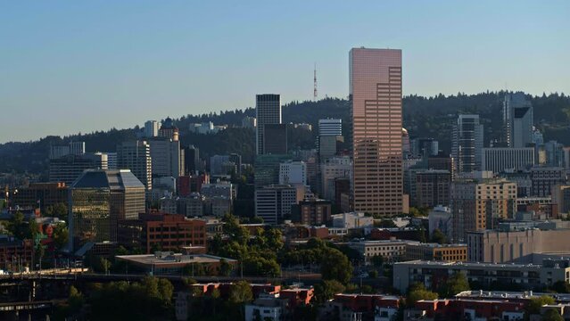 Aerial downtown Portland drone cityscape